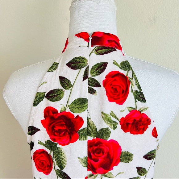 Forever 21 White Roses Keyhole Cutout Shift Mini Dress - Picture 3 of 8